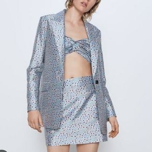 Zara Blue Floral Print Blazer Bloggers Favorite. NEW Size XS